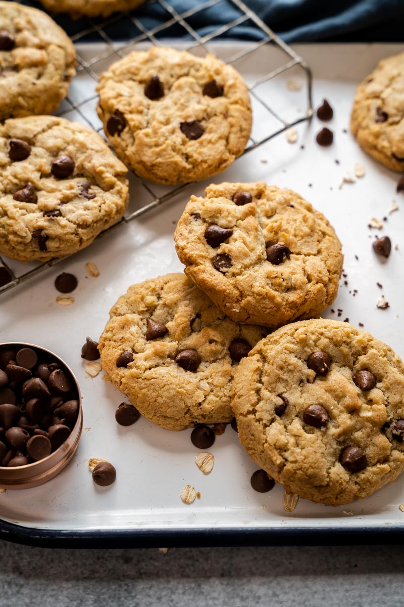 Oatmeal Chocolate Chip Cookies on a tray.
