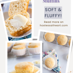 A collage of baked vanilla muffins for Pinterest. Hostess At Heart