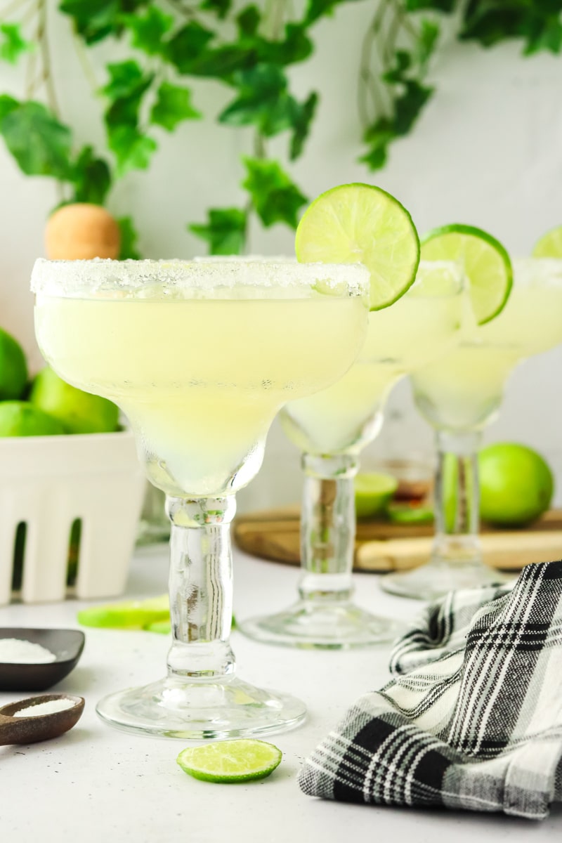 A tableview of three margaritas lined up for serving. Hostess At Heart